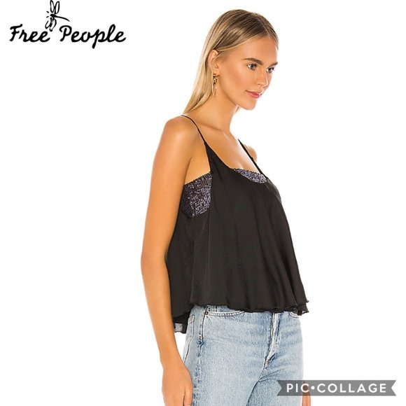 Free People Turn It On Cami Black Sequins Bralette Black Tank Top Small - Picture 14 of 14